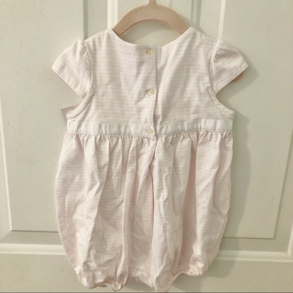 Polo Striped Bubble Romper Pink and White with Bow - Picture 5 of 7